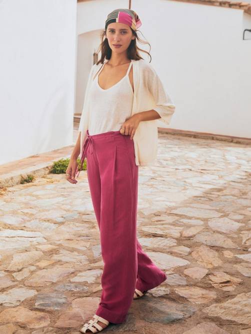 yerse linen bow trousers fuchsia sketchshop
