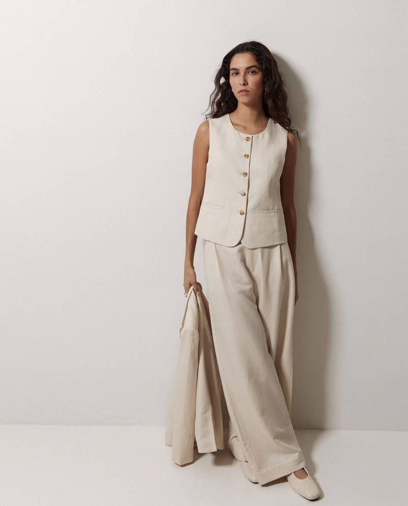 yerse ecru pleated wide leg trousers sketchshop