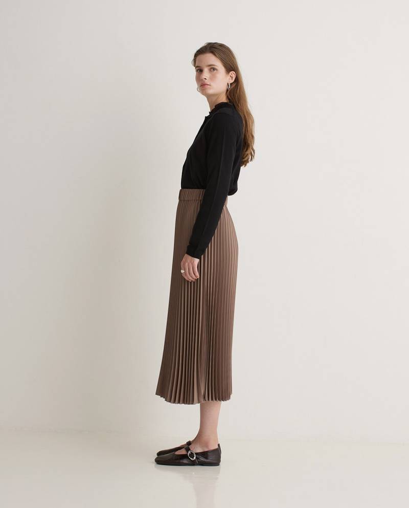 yerse brown pleated skirt elastic waistband sketchshop