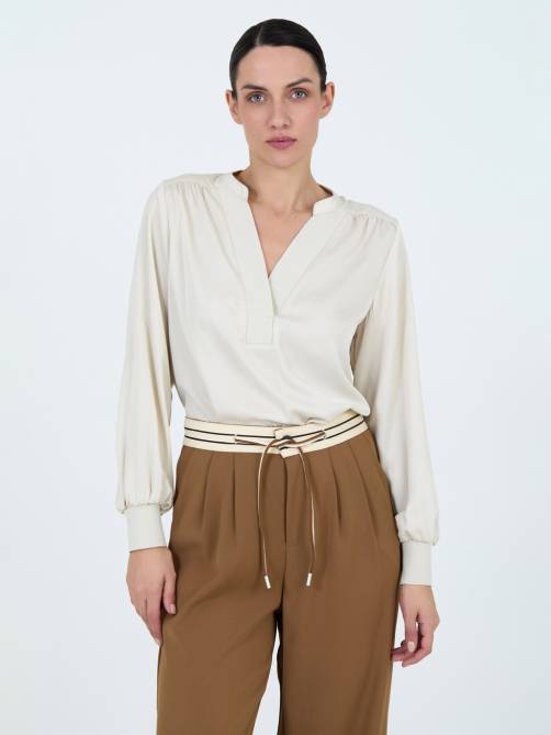 skatie satin ribbed blouse ivory sketchshop