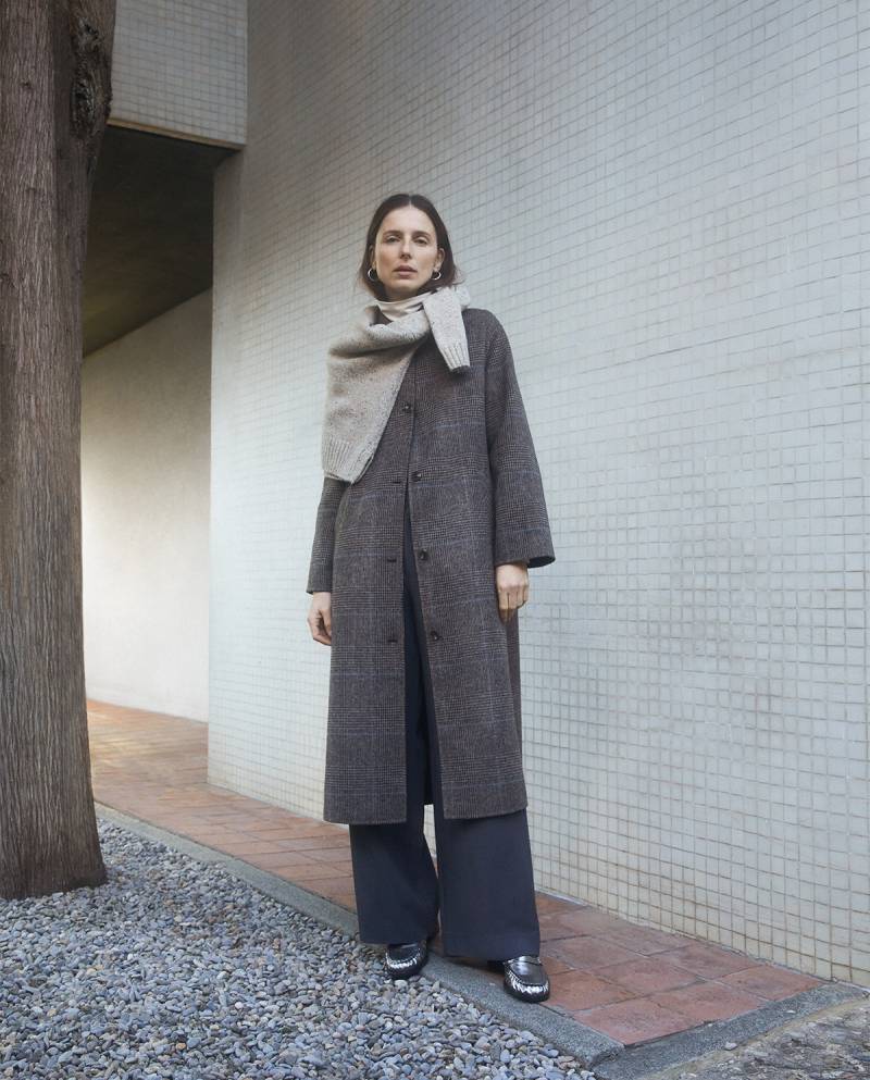 yerse brown checked wool blend long coat sketchshop