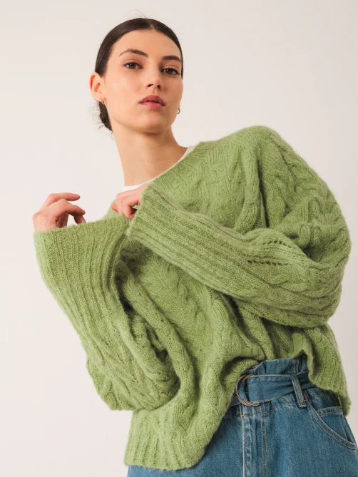 indiandcold cable knit crop sweater matcha sketchshop