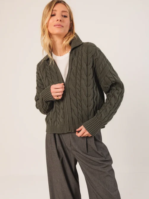 indiandcold cotton cable knit jacket khaki sketchshop