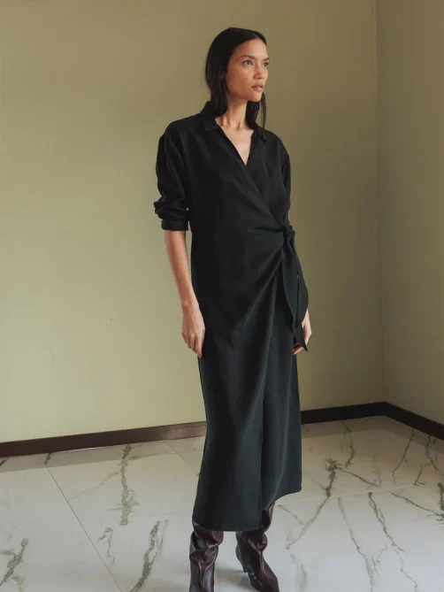 indiandcold knotted draped dress black sketchshop