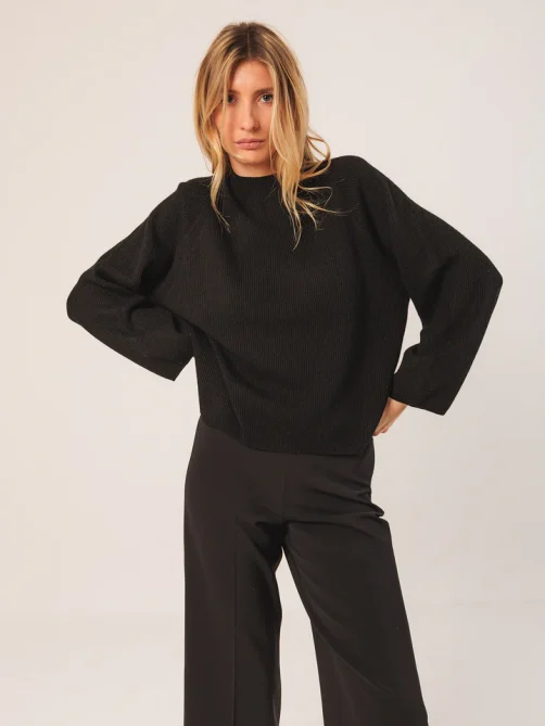 indiandcold ribbed sweater with perkins collar black sketchshop