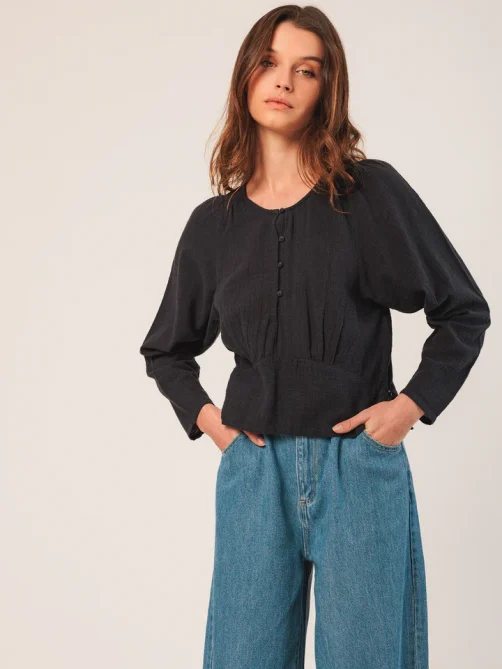 indiandcold crepe cotton blouse navy sketchshop