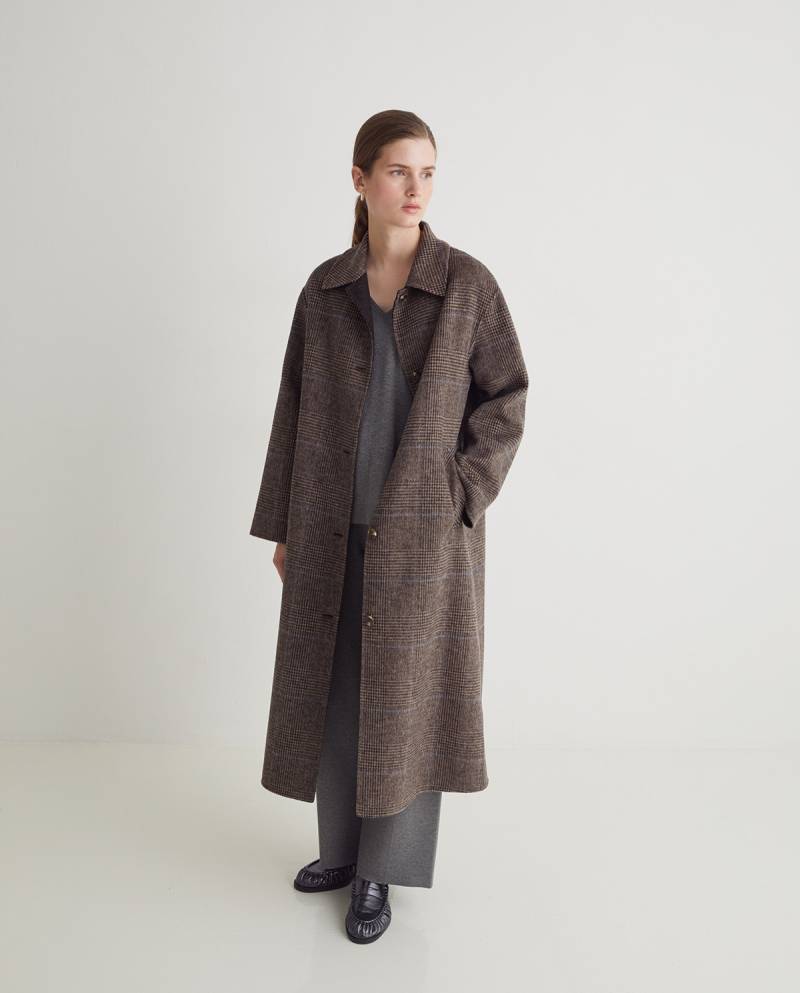yerse brown checked wool blend long coat sketchshop