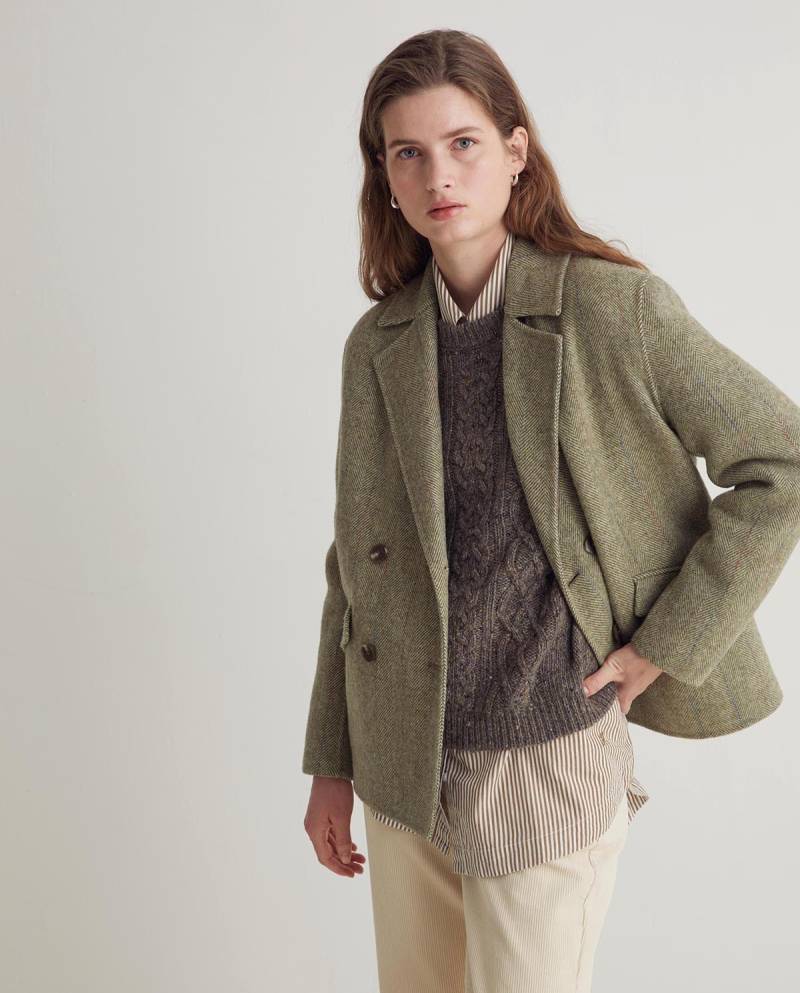 yerse green wool blend double breasted short jacket sketchshop