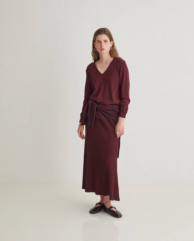 yerse maroon pleated midi skirt sketchshop
