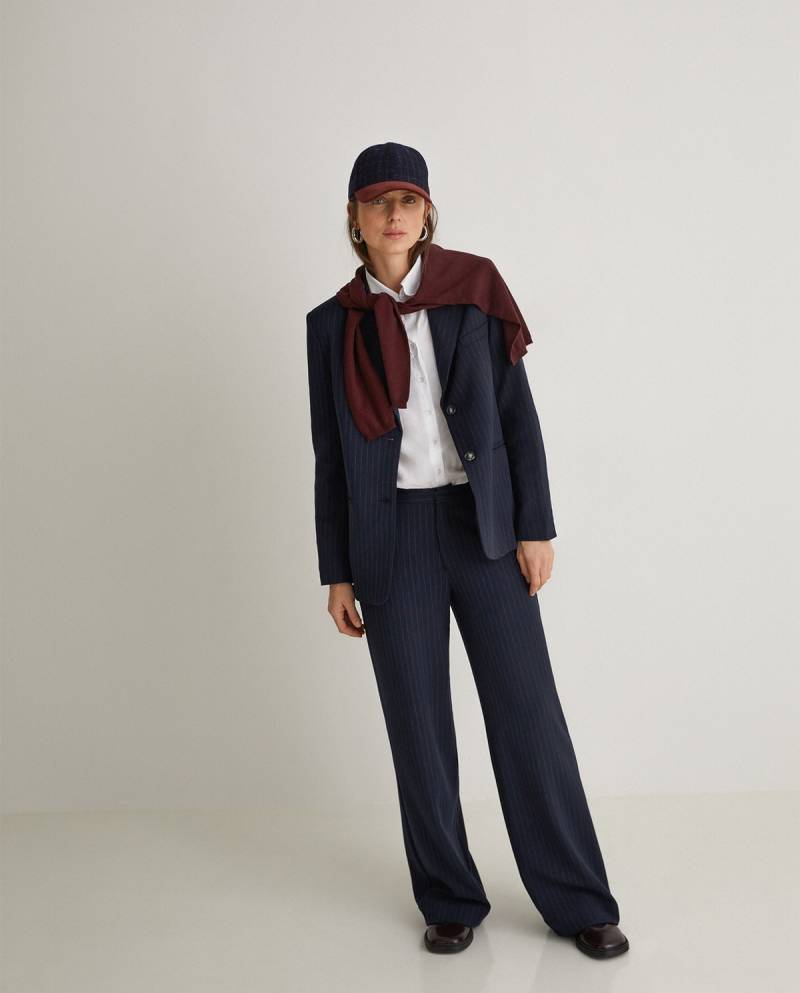 yerse navy blue wide leg trousers with elastic waistband sketchshop