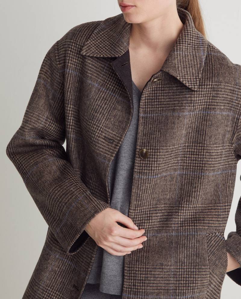 yerse brown checked wool blend long coat sketchshop