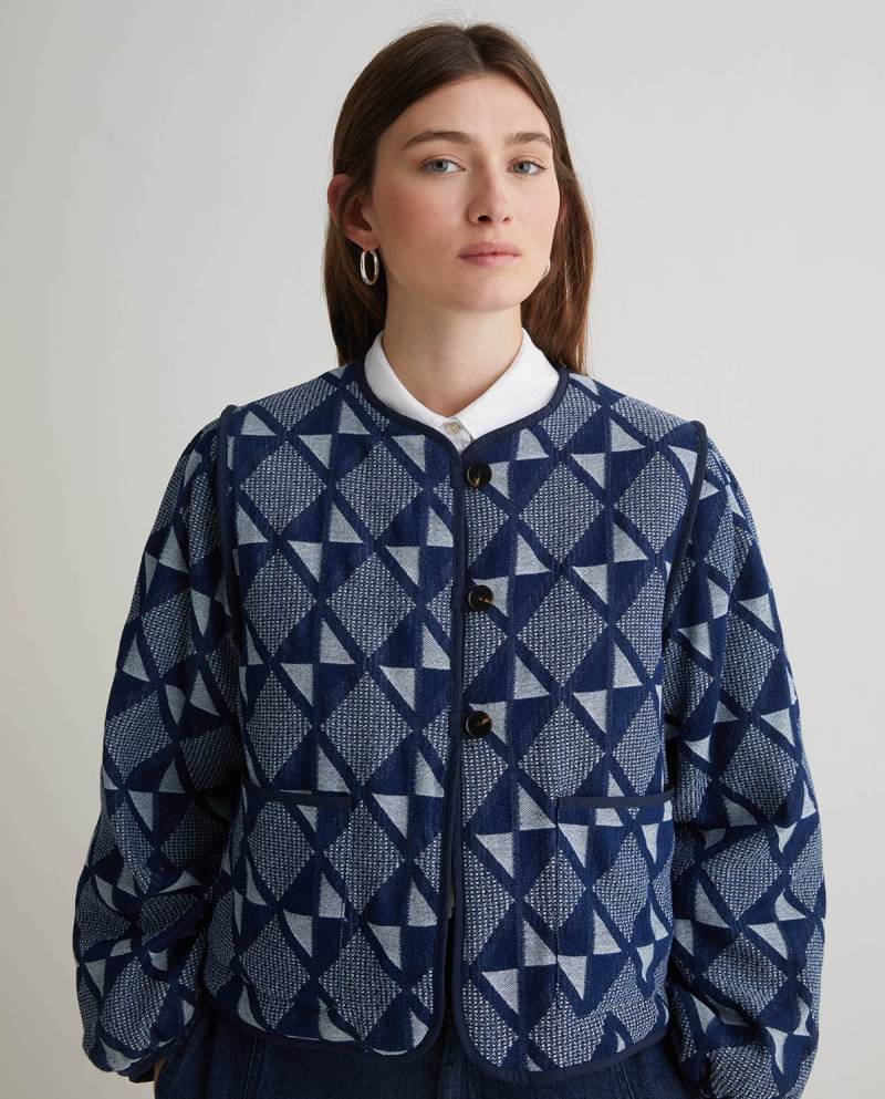 yerse indigo blue cotton jacquard short jacket sketchshop