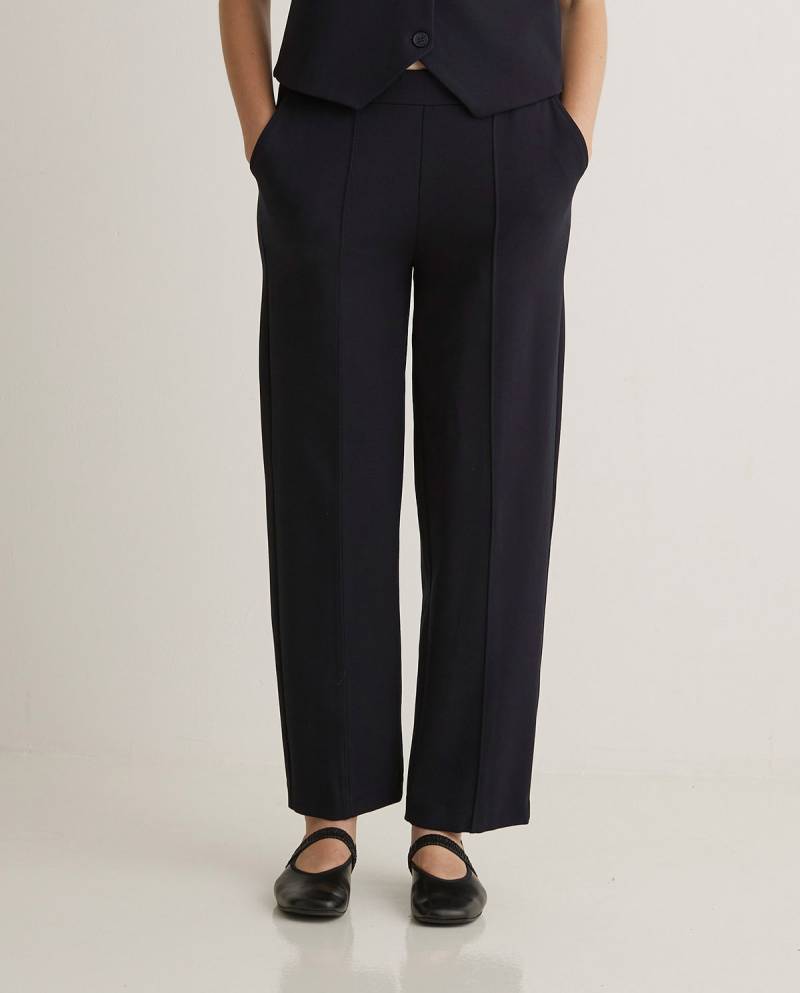 yerse navy blue knit barrel leg trousers sketchshop