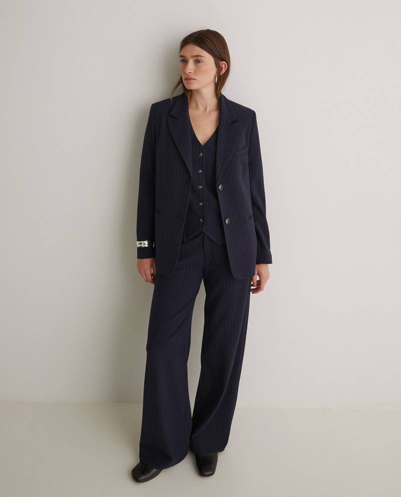 yerse navy blue wide leg trousers with elastic waistband sketchshop