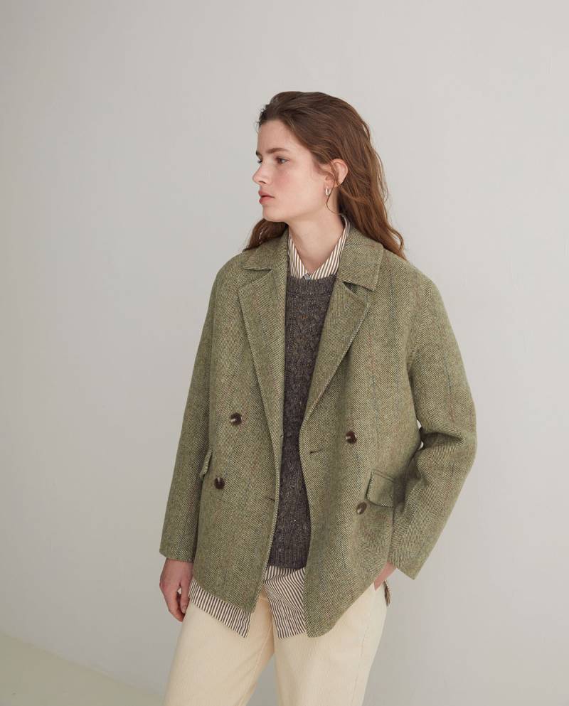 yerse green wool blend double breasted short jacket sketchshop