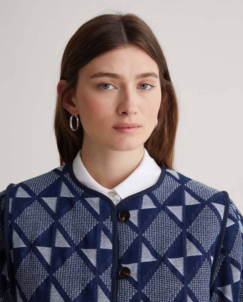 yerse indigo blue cotton jacquard short jacket sketchshop