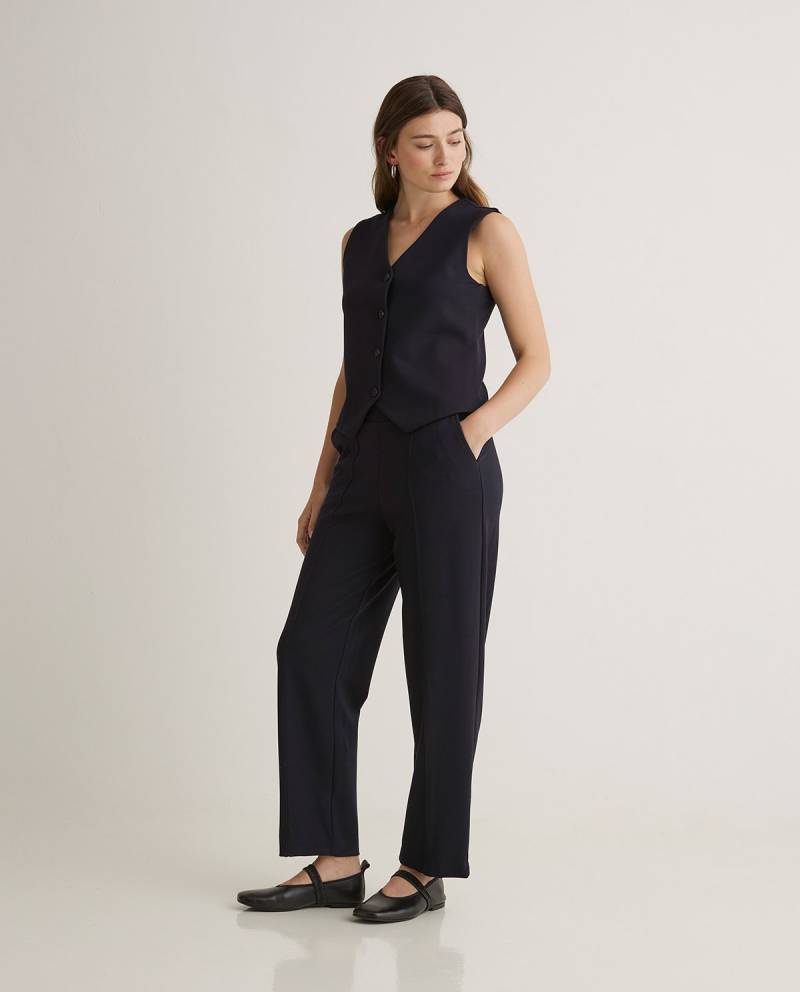 yerse navy blue knit barrel leg trousers sketchshop