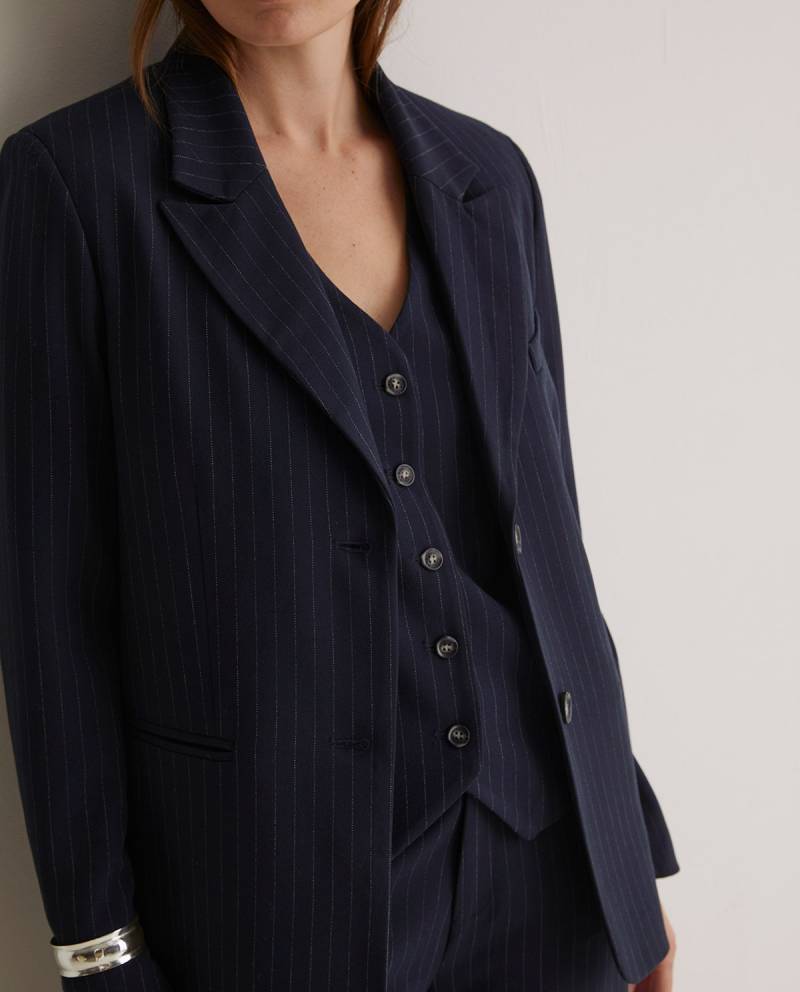 yerse navy blue pinstripe suit jacket sketchshop