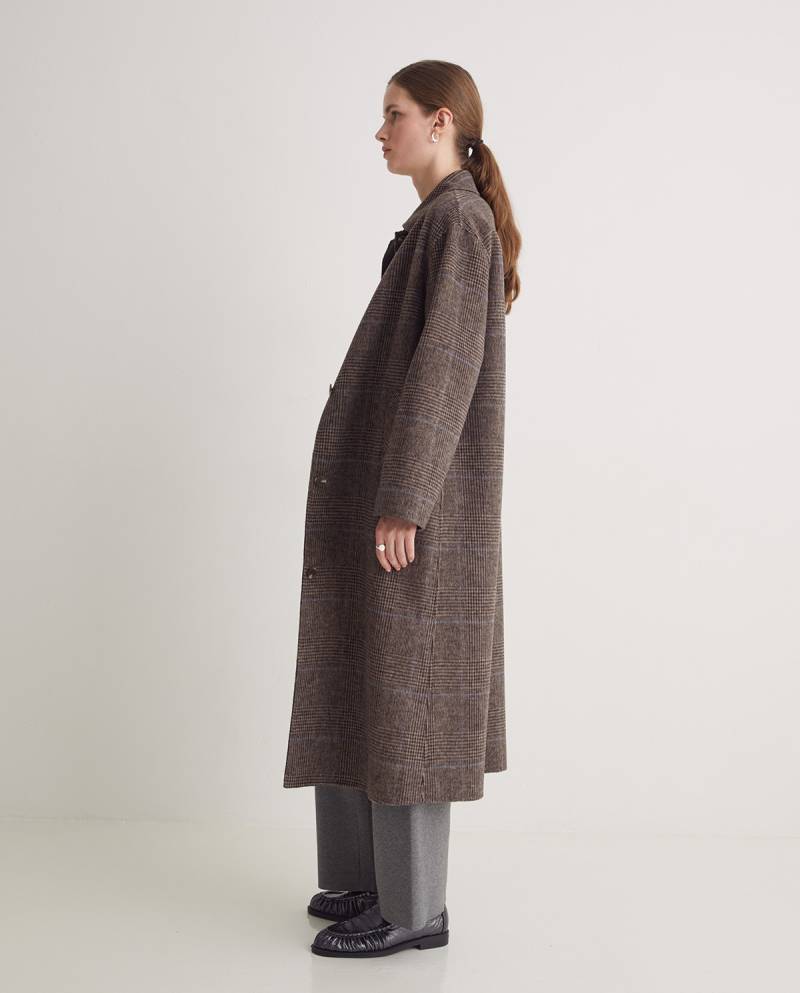 yerse brown checked wool blend long coat sketchshop