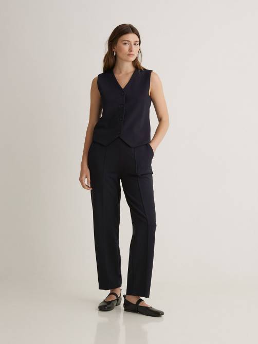 yerse navy blue knit barrel leg trousers sketchshop