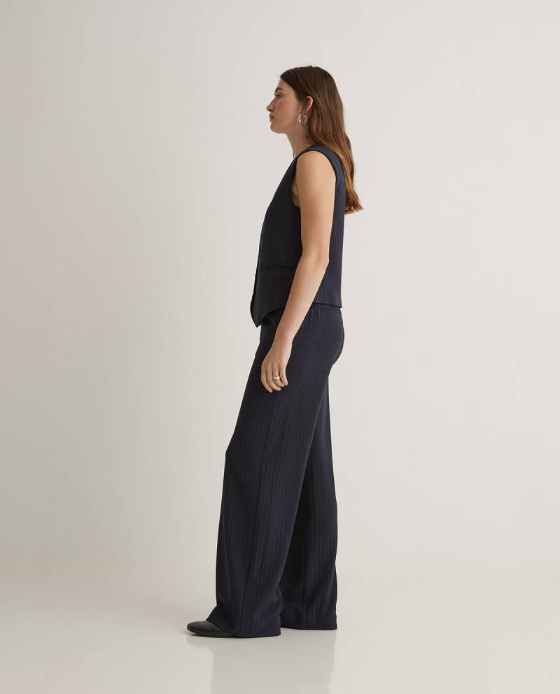 yerse navy blue wide leg trousers with elastic waistband sketchshop