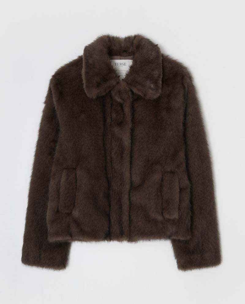 yerse brown faux fur short coat sketchshop