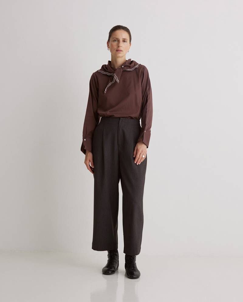 yerse dark grey striped barrel leg trousers sketchshop