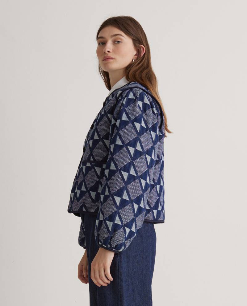 yerse indigo blue cotton jacquard short jacket sketchshop