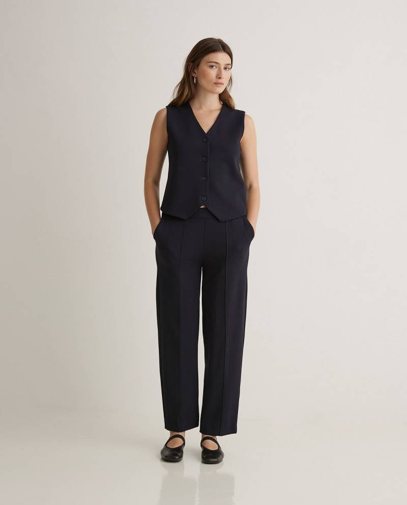 yerse navy blue knit barrel leg trousers sketchshop