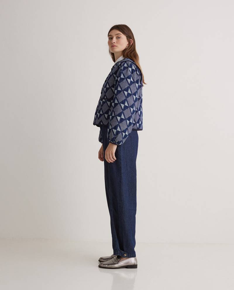 yerse indigo blue cotton jacquard short jacket sketchshop