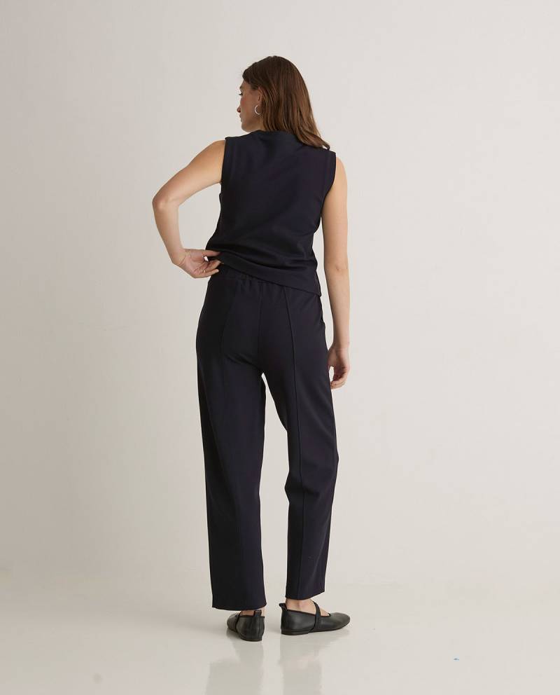 yerse navy blue knit barrel leg trousers sketchshop