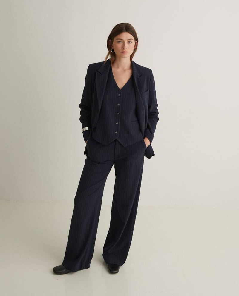 yerse navy blue wide leg trousers with elastic waistband sketchshop