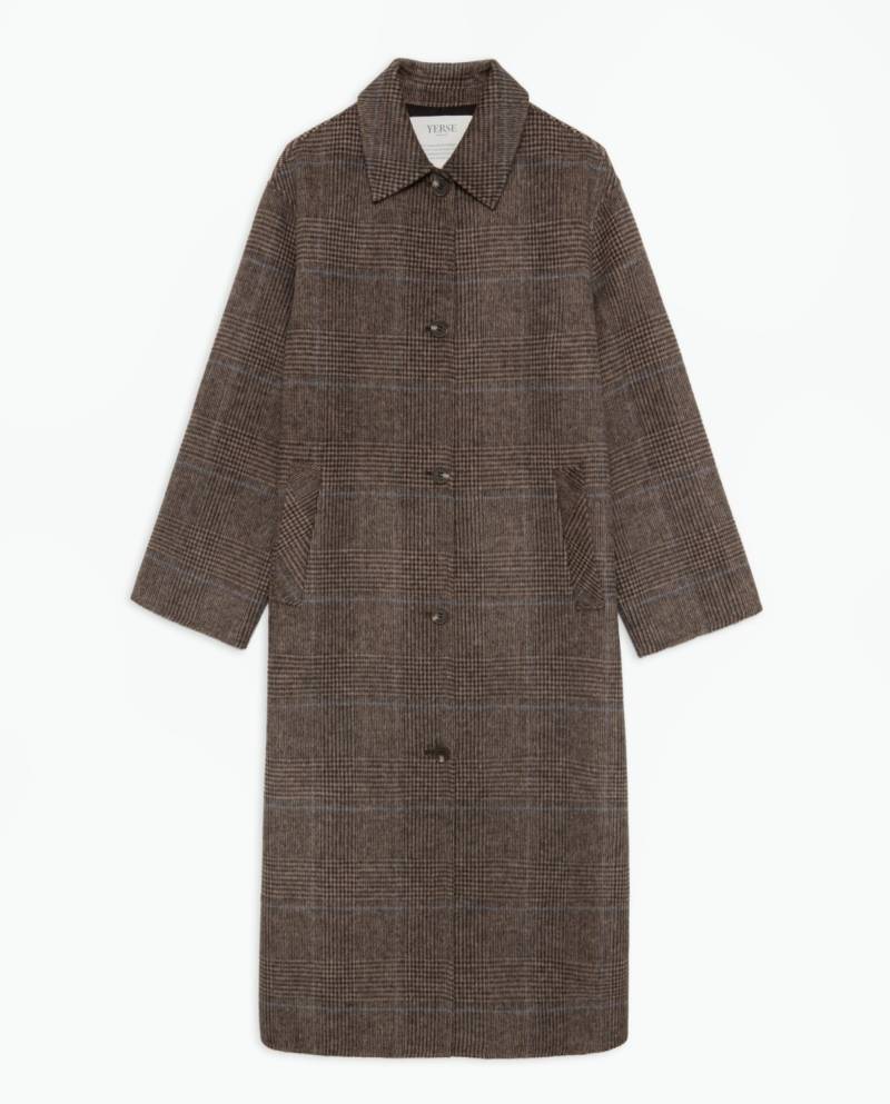yerse brown checked wool blend long coat sketchshop