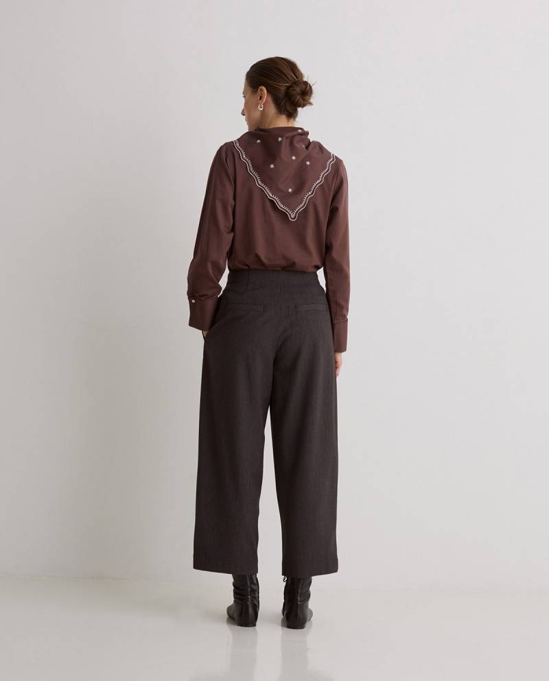 yerse dark grey striped barrel leg trousers sketchshop