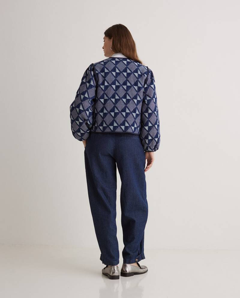 yerse indigo blue cotton jacquard short jacket sketchshop
