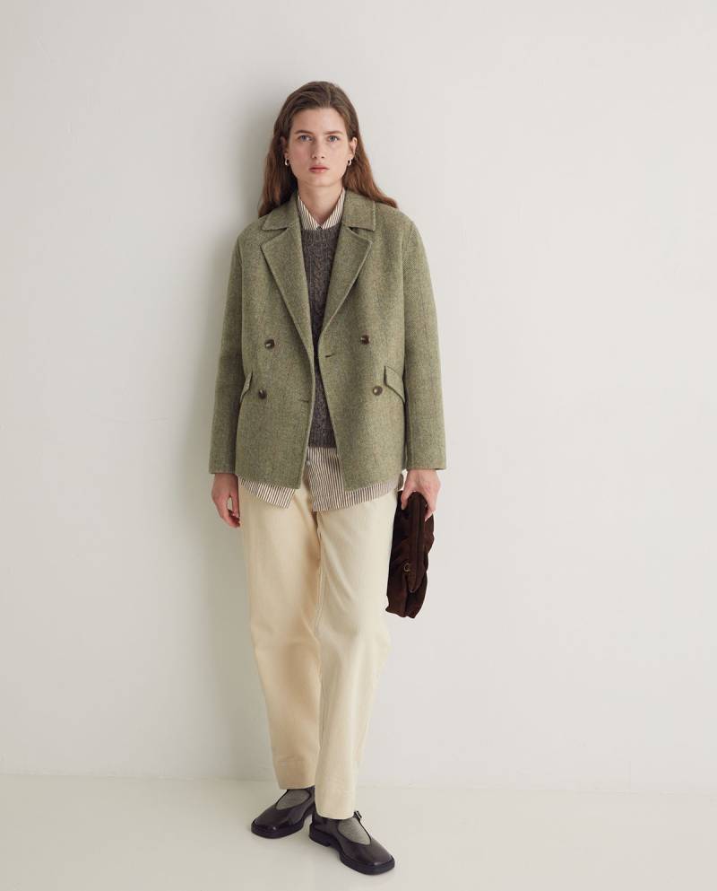 yerse green wool blend double breasted short jacket sketchshop