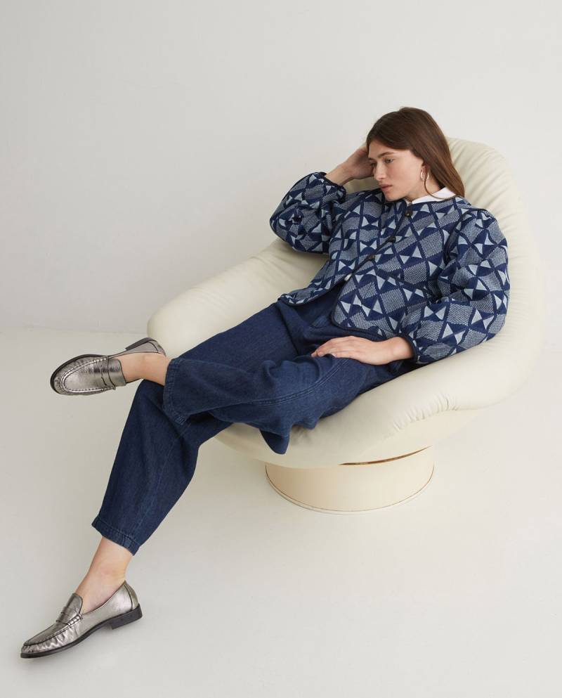 yerse indigo blue cotton jacquard short jacket sketchshop