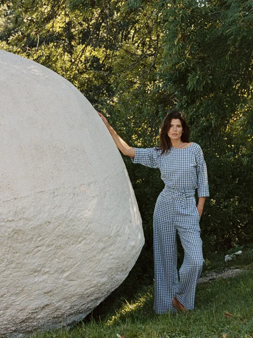 indi and cold elastic gingham pant british blue sketchshop