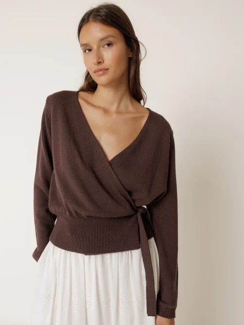 indi and cold knit wrap over cardigan chocolate sketchshop