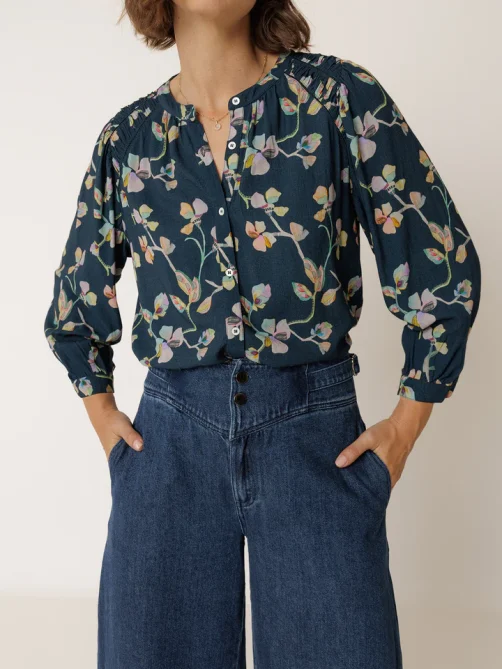 indi and cold ruched detail shirt navy sketchshop