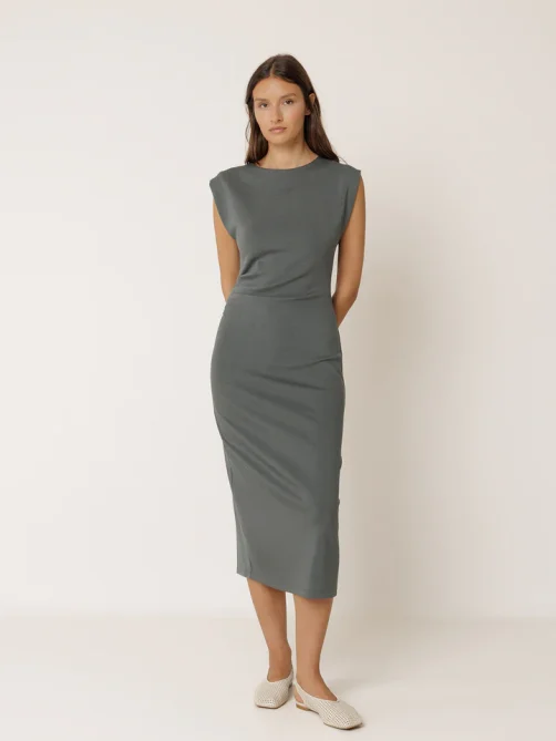 indi and cold fitted pleated dress anthracite sketchshop