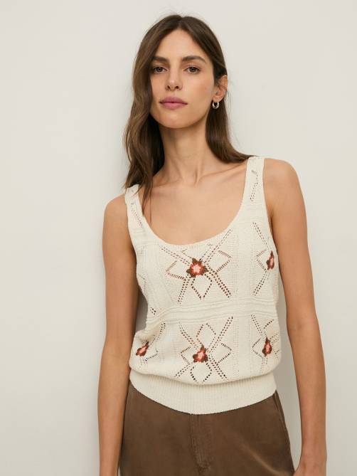 yerse knit top embroidered flowers ecru sketchshop