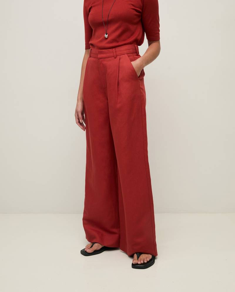 yerse wide leg linen blend tailored trousers terracotta sketchshop