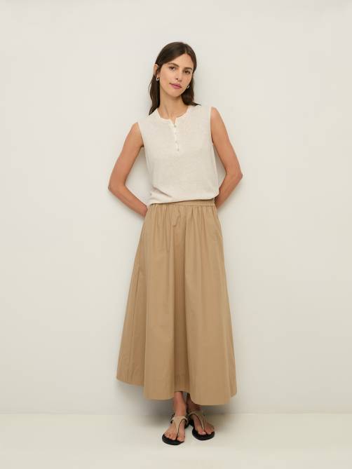 yerse long cotton poplin skirt camel sketchshop