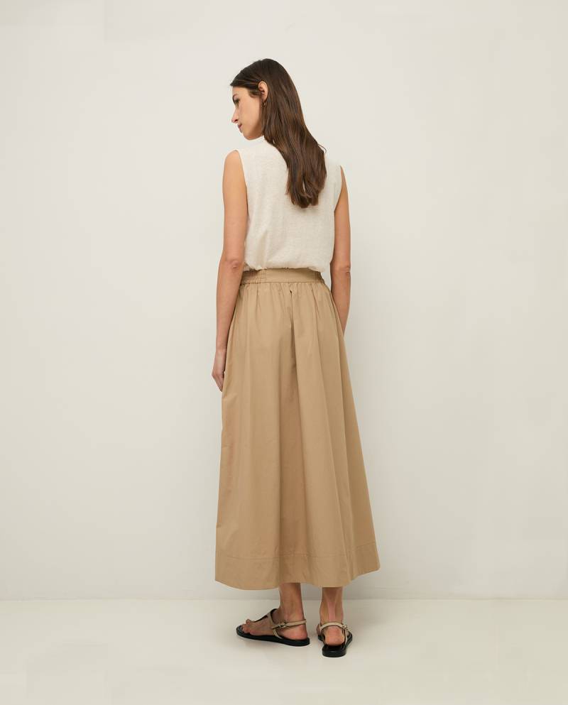yerse long cotton poplin skirt camel sketchshop
