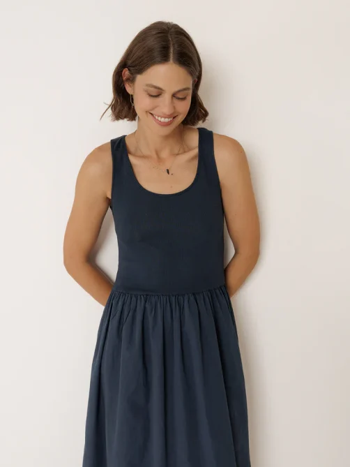 indi and cold combination poplin dress navy sketchshop