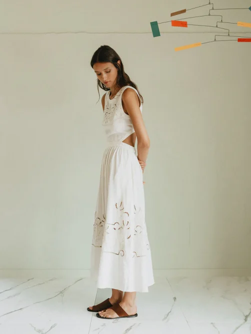indi and cold embroidered detail dress white sketchshop