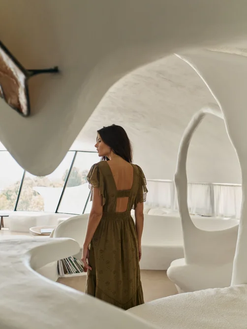 indi and cold schiffli embroidery maxi dress khaki sketchshop