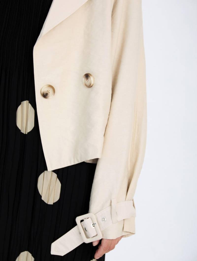 skatie double breasted short trench coat beige sketchshop