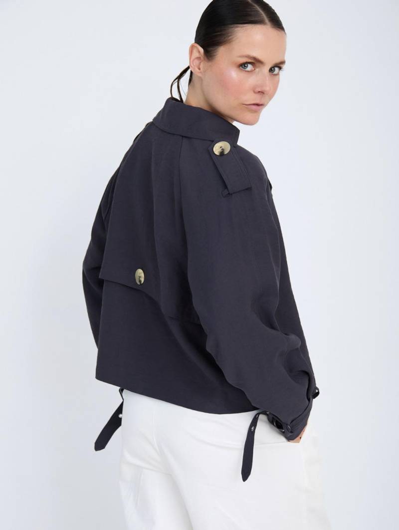 skatie double breasted short trench coat blue sketchshop